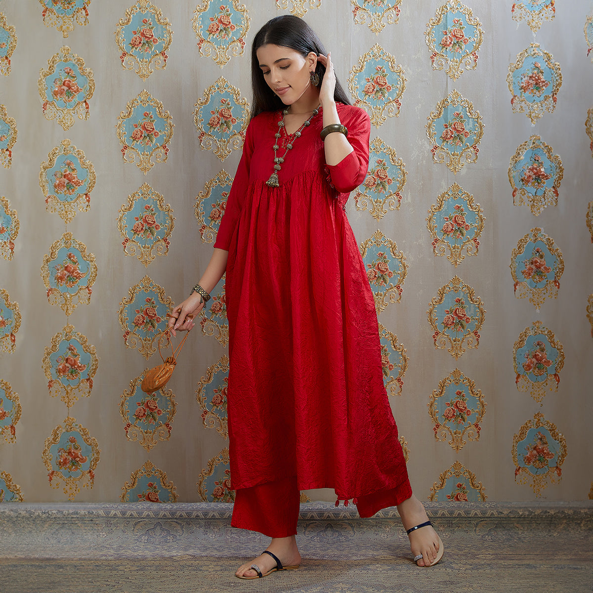 Vibhuti-Red Silk Kurta & Pants