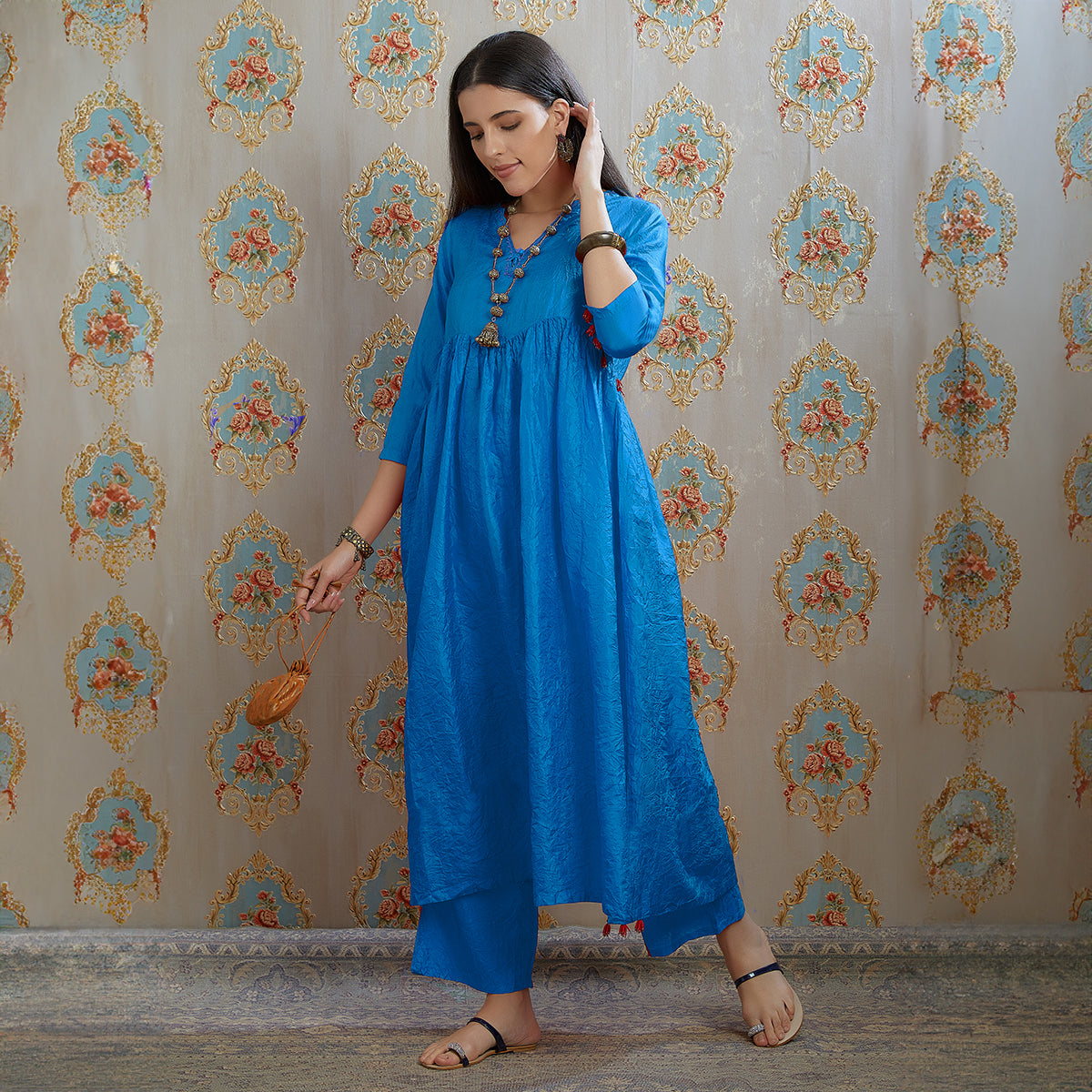 Vibhuti-Teal Blue Silk  Kurta & Pants