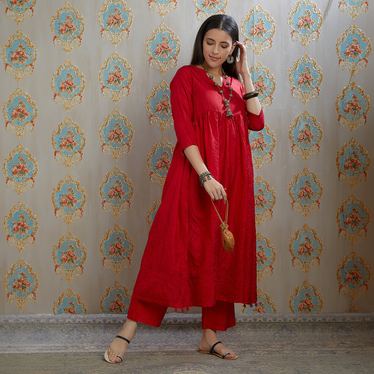 Vibhuti-Red Silk Kurta & Pants