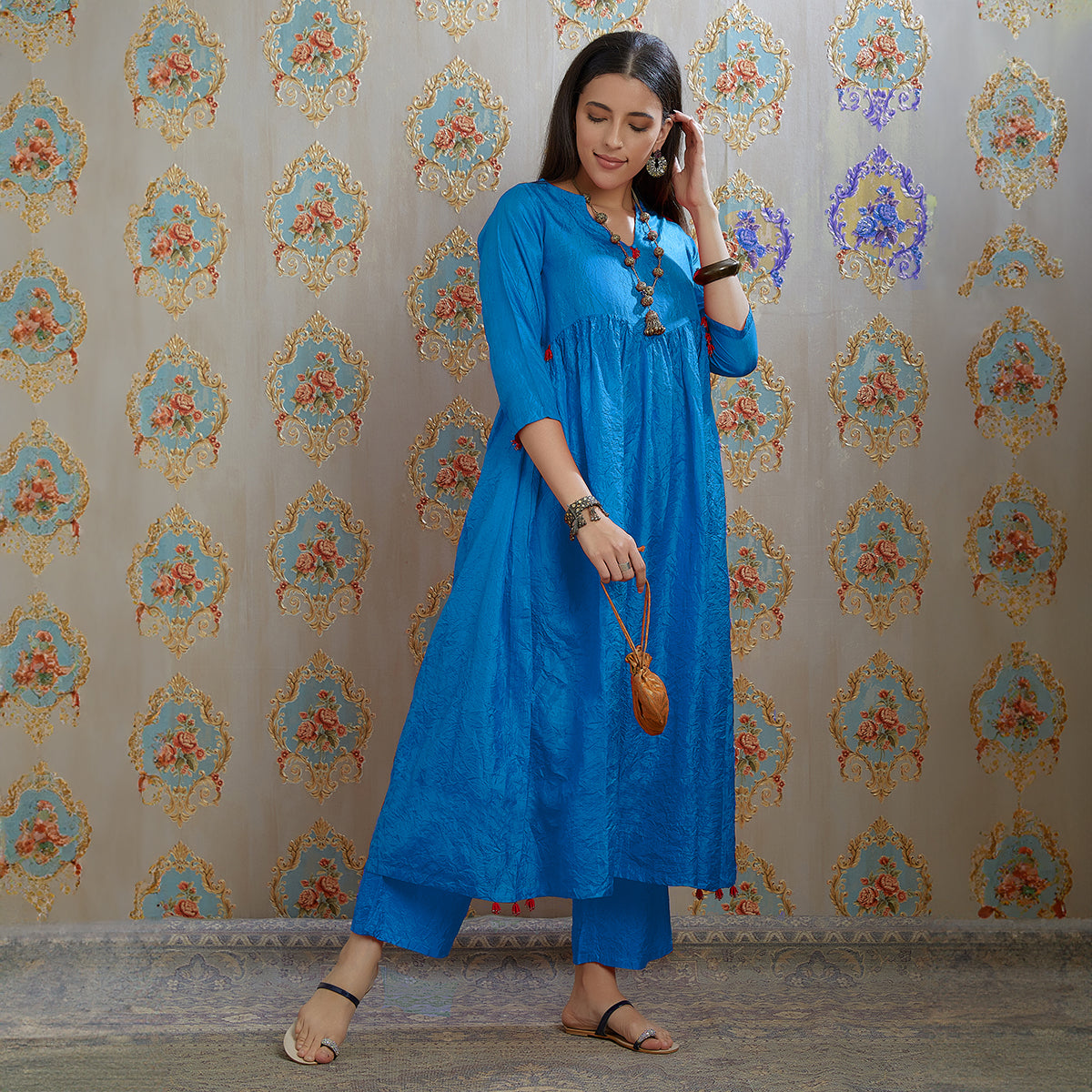 Vibhuti-Teal Blue Silk  Kurta & Pants