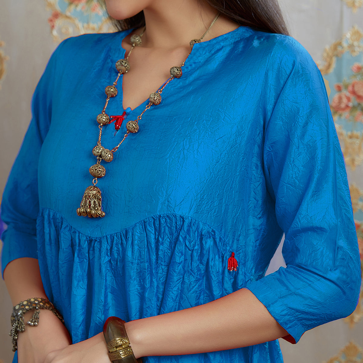 Vibhuti-Teal Blue Silk  Kurta & Pants