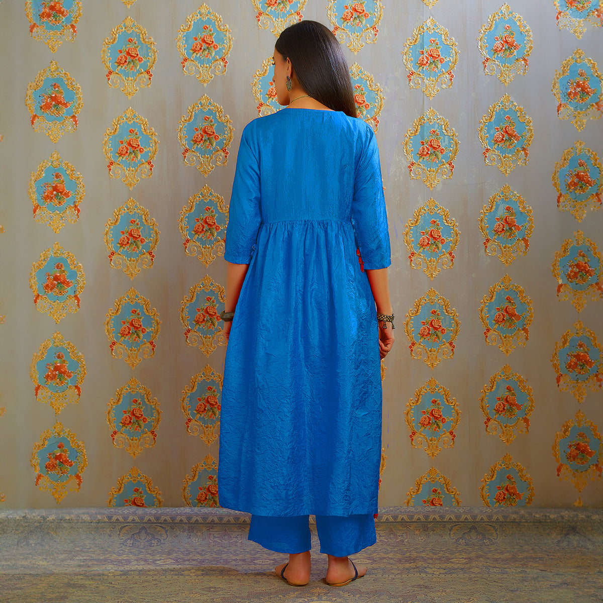 Vibhuti-Teal Blue Silk  Kurta & Pants