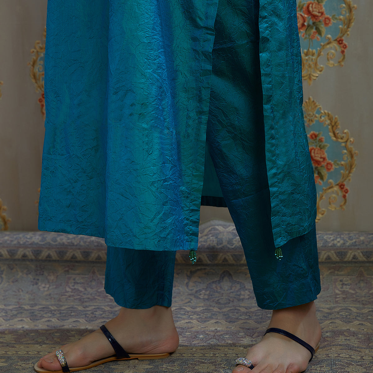 Vibhuti-Teal Blue Silk Kurta & Pants