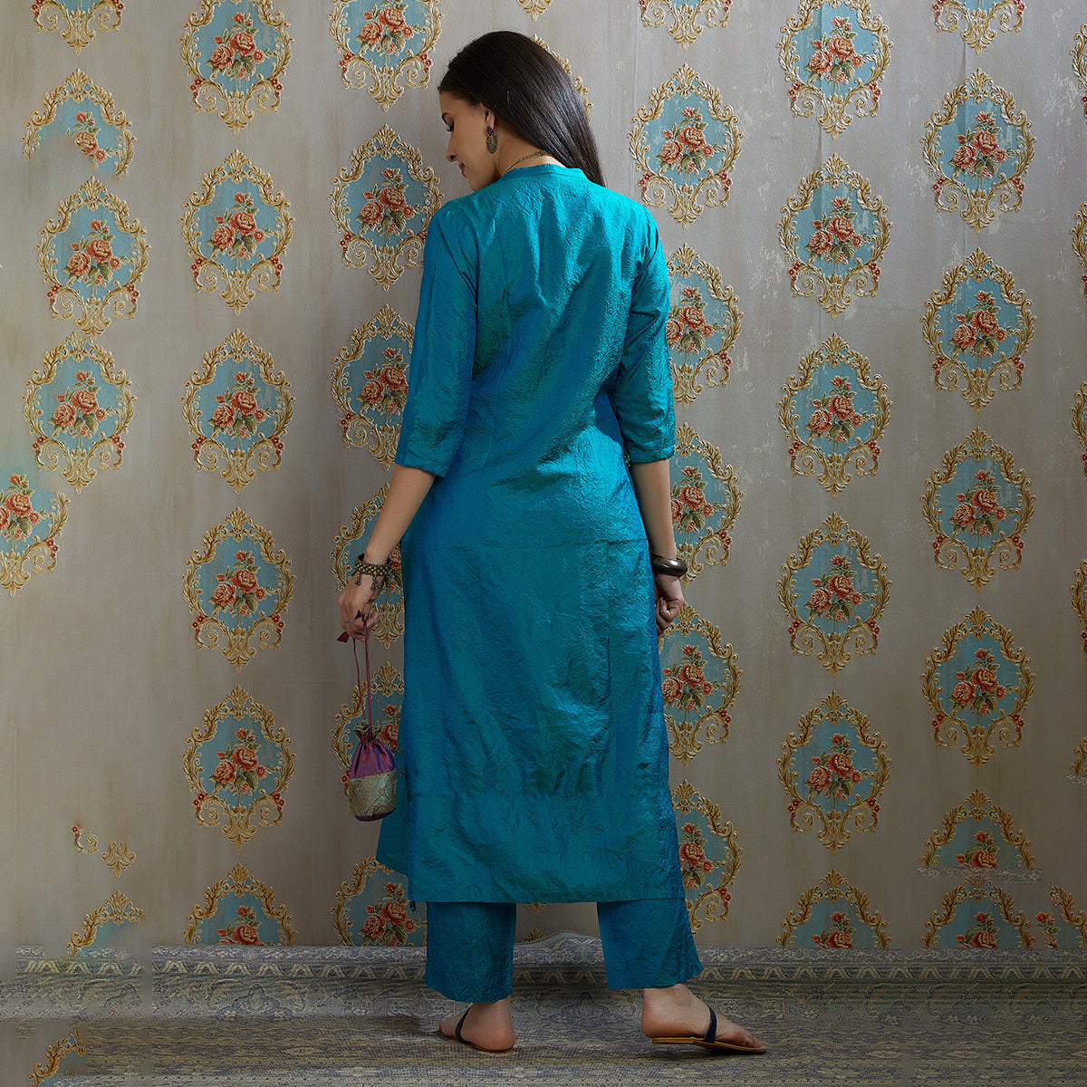 Vibhuti-Teal Blue Silk Kurta & Pants