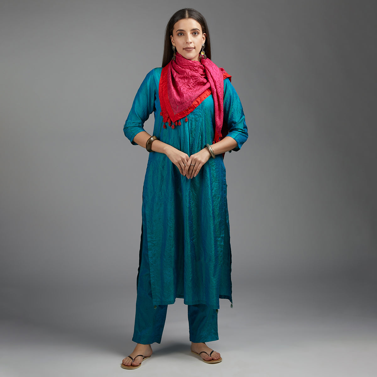 Vibhuti-Teal Blue Silk Kurta & Pants