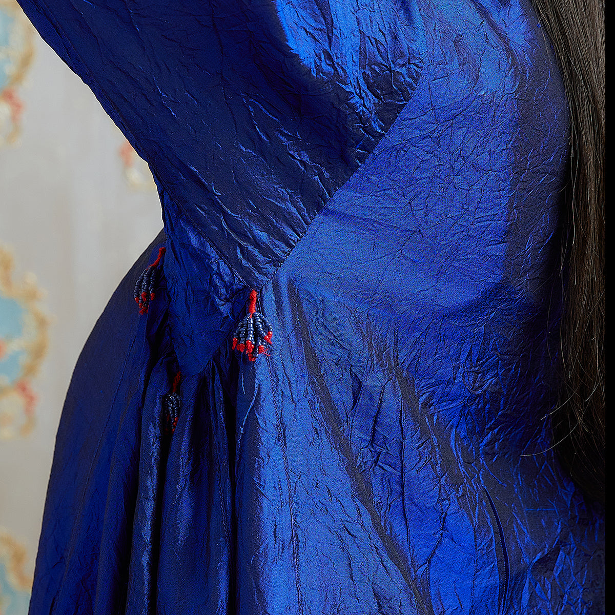 Vibhuti-Electric Blue Hand Crushed Silk Aline Kurta & Pants