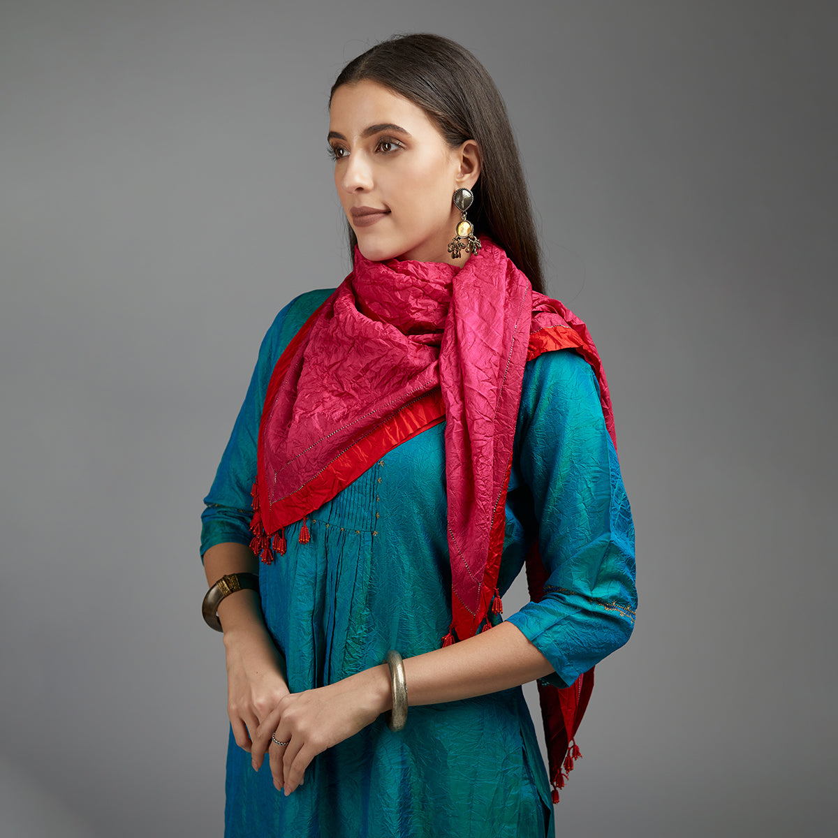 Vibhuti-Fuchsia & Red Silk Stole