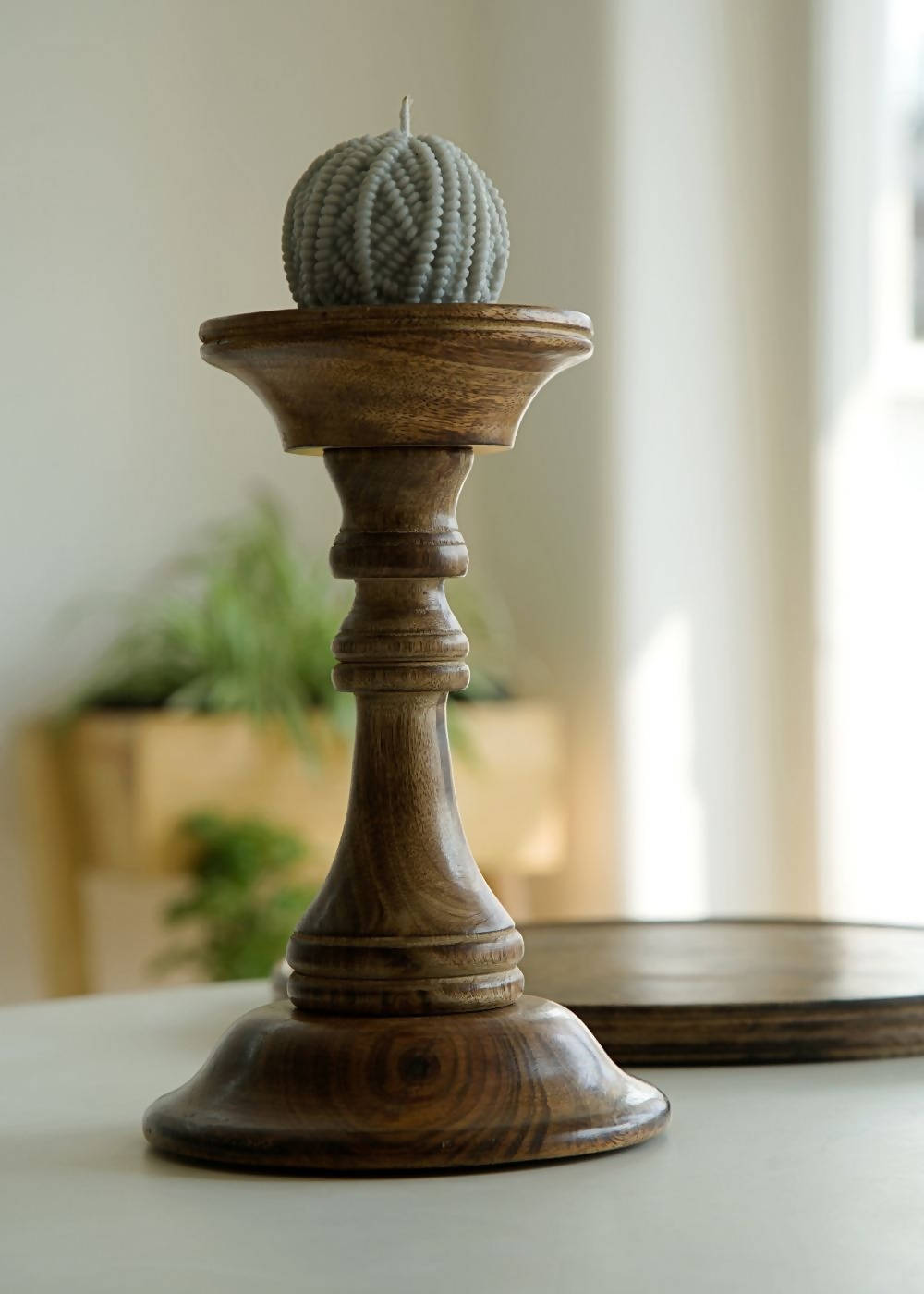 Travel Friendly Wooden Cake Stand with Candle Holder