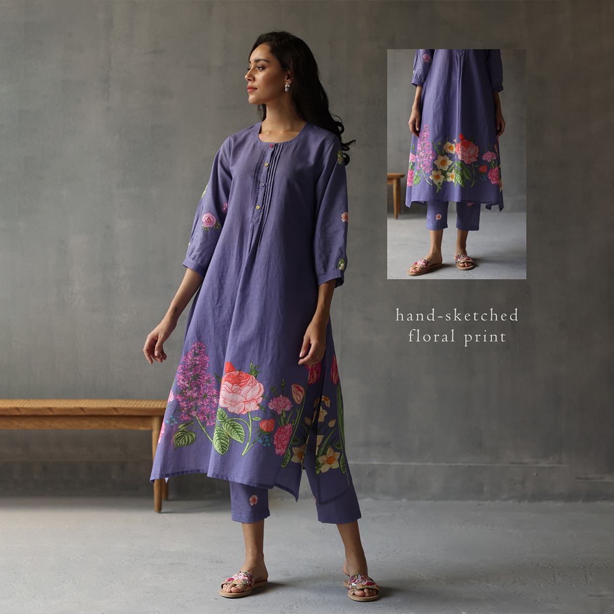 Water Lily Kurta (Periwinkle)