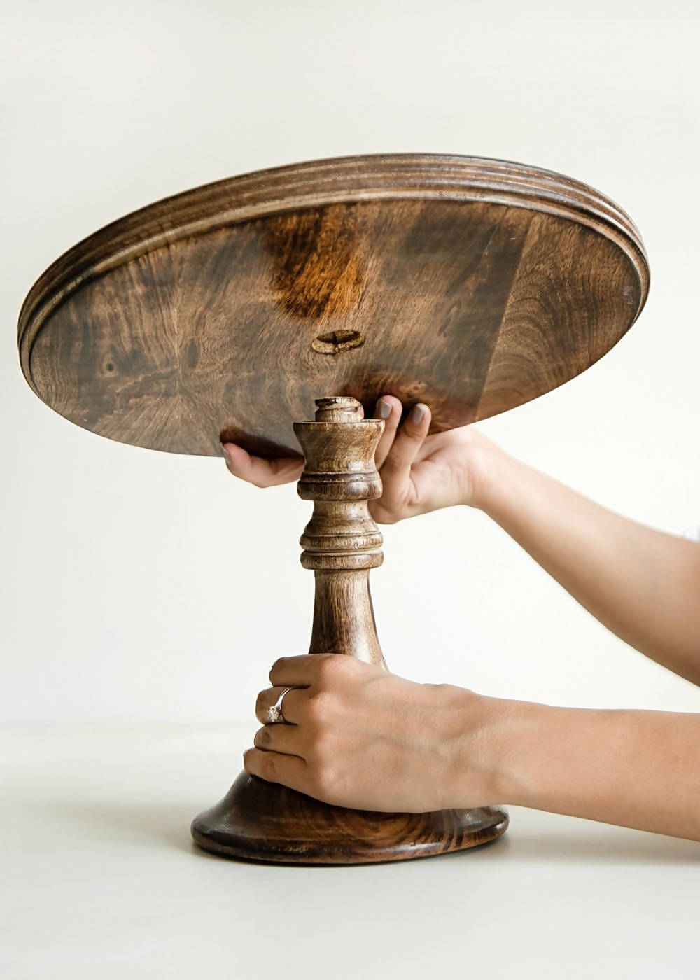 Travel Friendly Wooden Cake Stand with Candle Holder