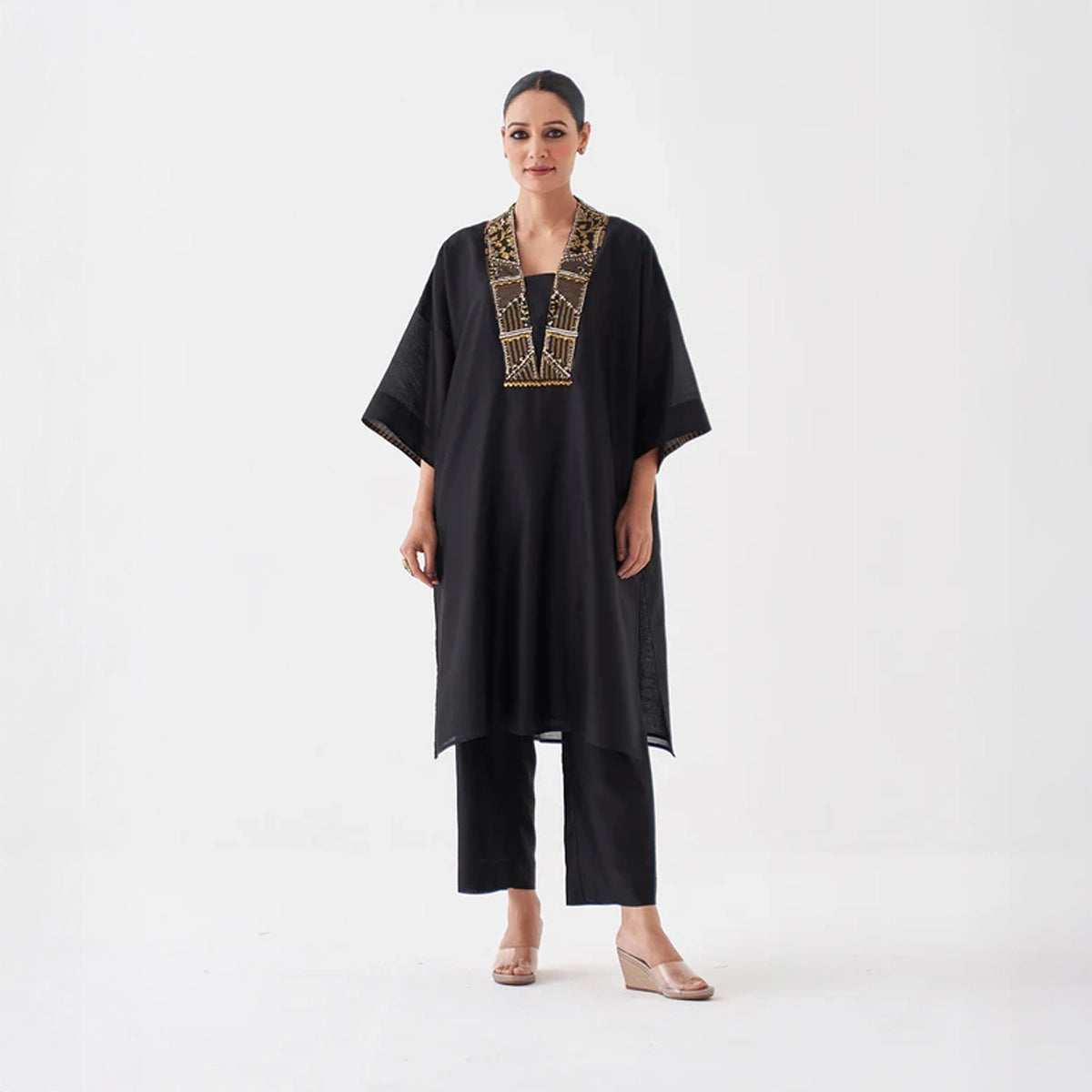 The Surmayee Silk Chanderi Ensemble with Woven Banarasi & Handwork