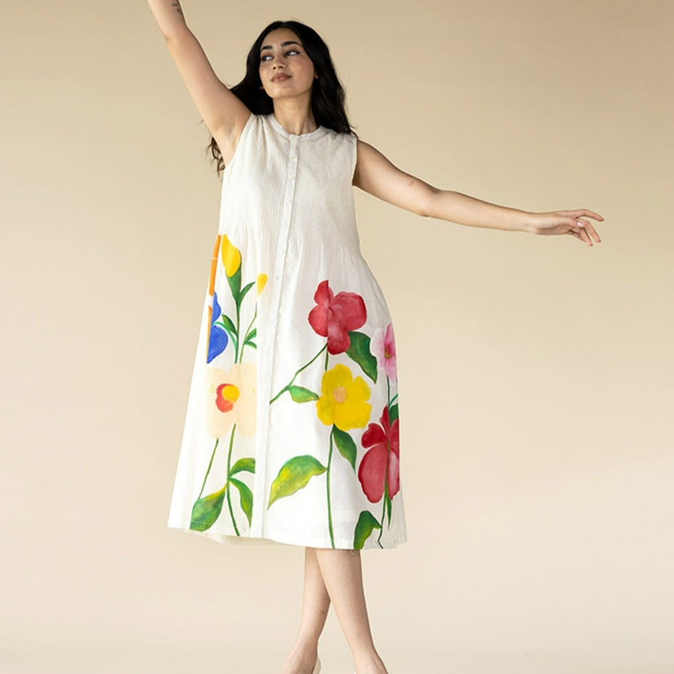 Floral Hand Painted Sleeveless Dress