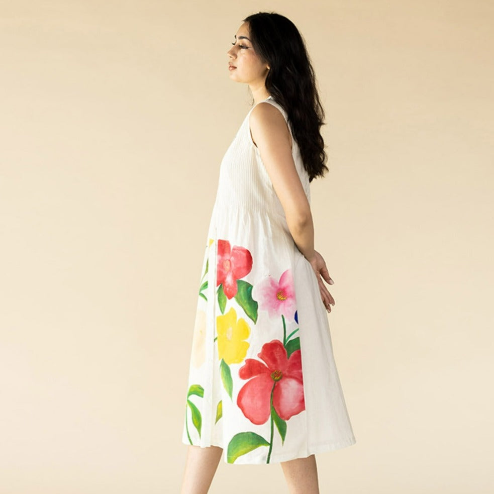 Floral Hand Painted Sleeveless Dress