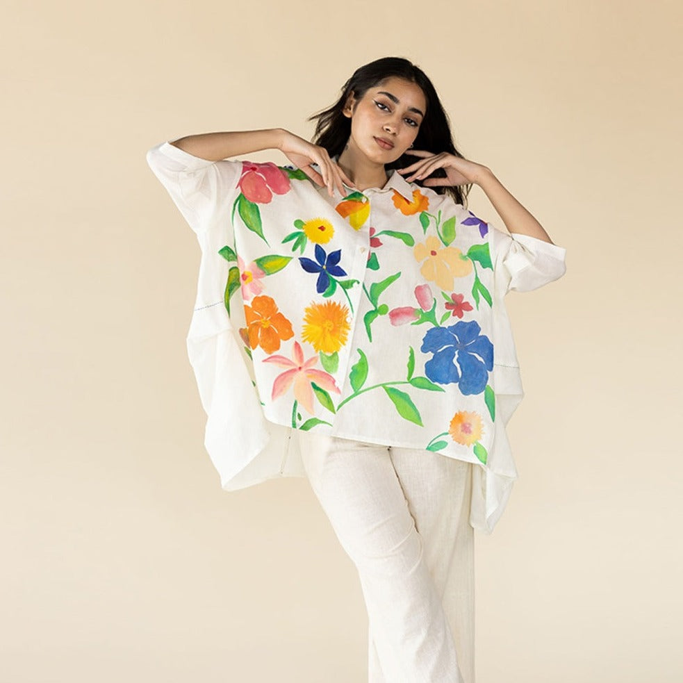 Hand Painted Oversized Shirt | White