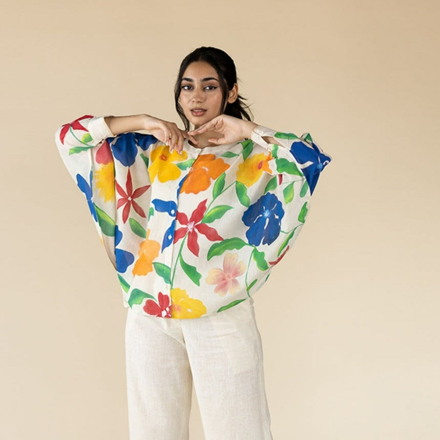 Hand Painted Round Cape | White