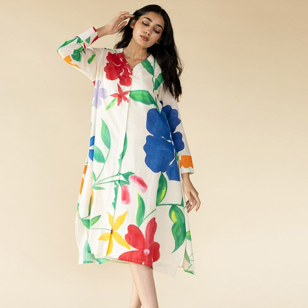 Floral Hand Painted Handkerchief Dress