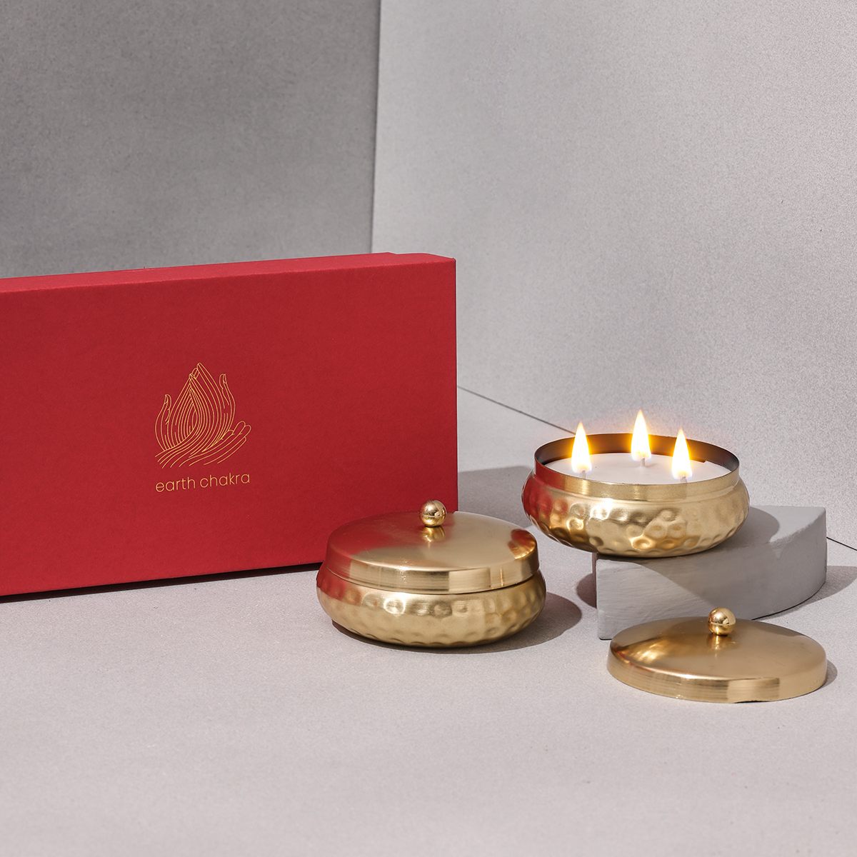 Diwali Gift Box| 3 Wick Scented Candle with Lid | Set of 2 | Lavender | Soy Wax Candle