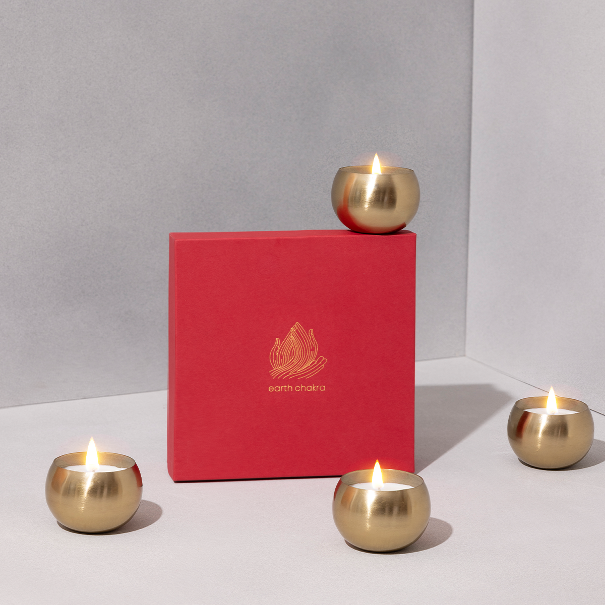 Brass Soy Wax Candles | Set of 4 | Lavender & Patchouli | Diwali Gift Box