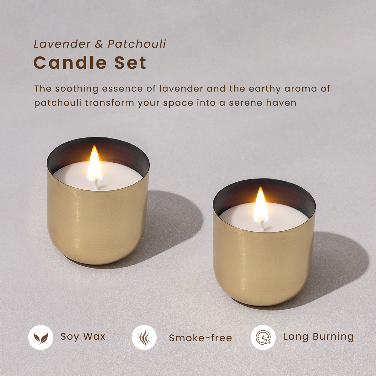 Brass Soy Wax Candles | Set of 2 | Lavender & Patchouli | Diwali Gift Box