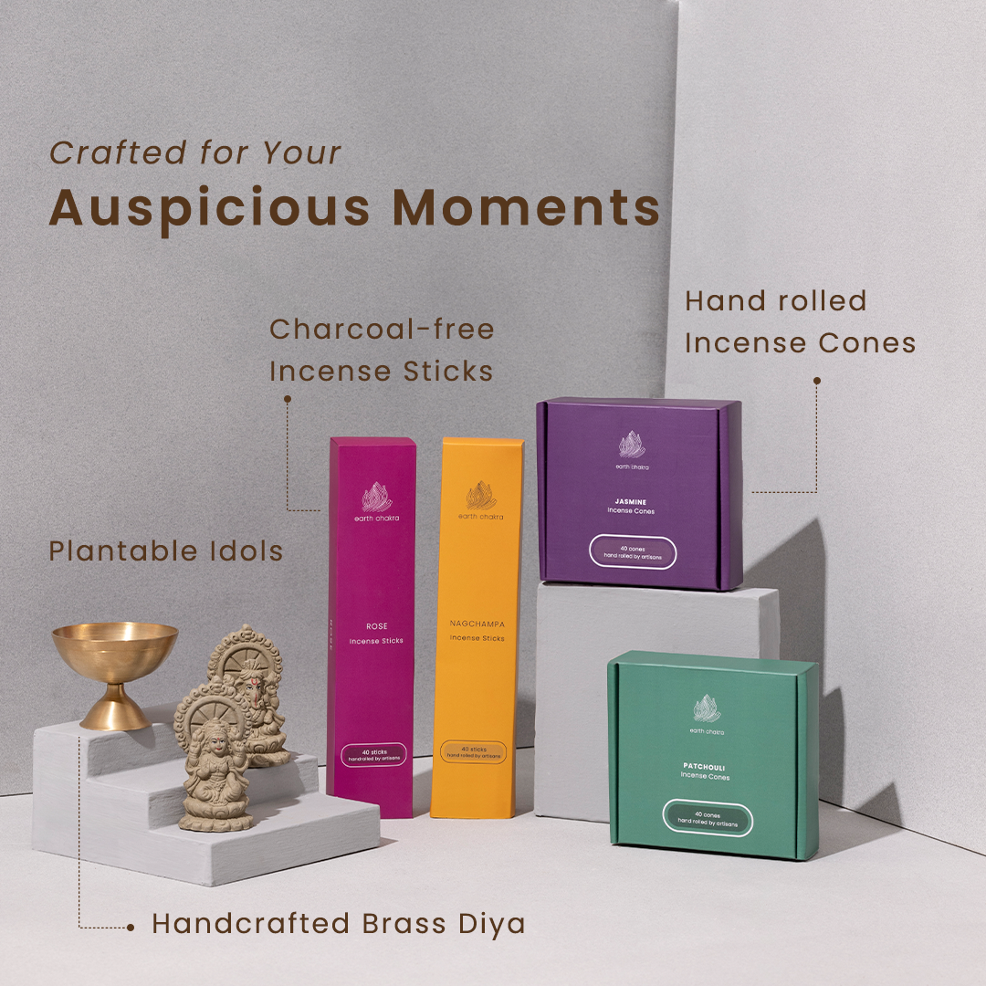 Diwali Gift Set | Diwali Pooja Set | 6 Pieces | Incense, Brass Diya & Plantable Idols