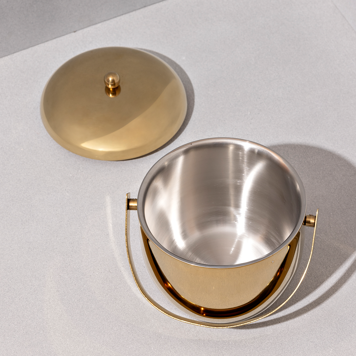 Ice Bucket with Tongs | Set of 2 | Brass Finish | Bar Gift Box