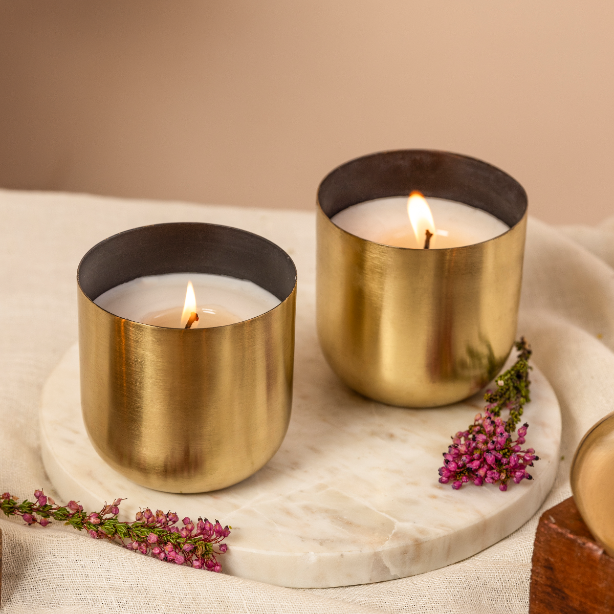 Brass Soy Wax Candles | Set of 2 | Lavender & Patchouli | Diwali Gift Box