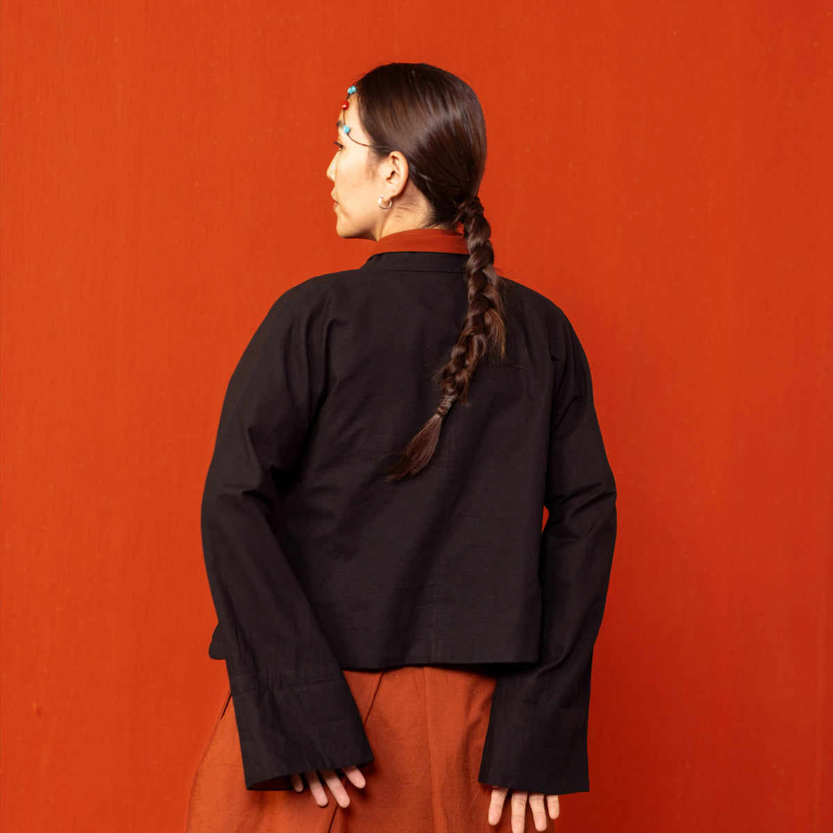Black/Brick Red Reywa Tibetan Wrap Top