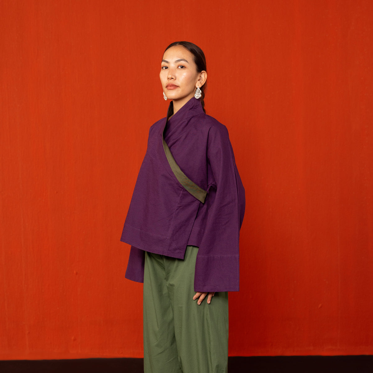 Aubergine/Sage Reywa Tibetan Wrap Top