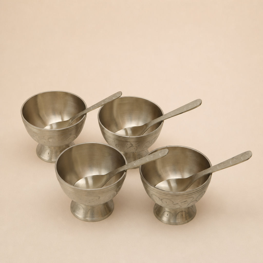 Bloom Brass Cup with Spoon | Set of 4