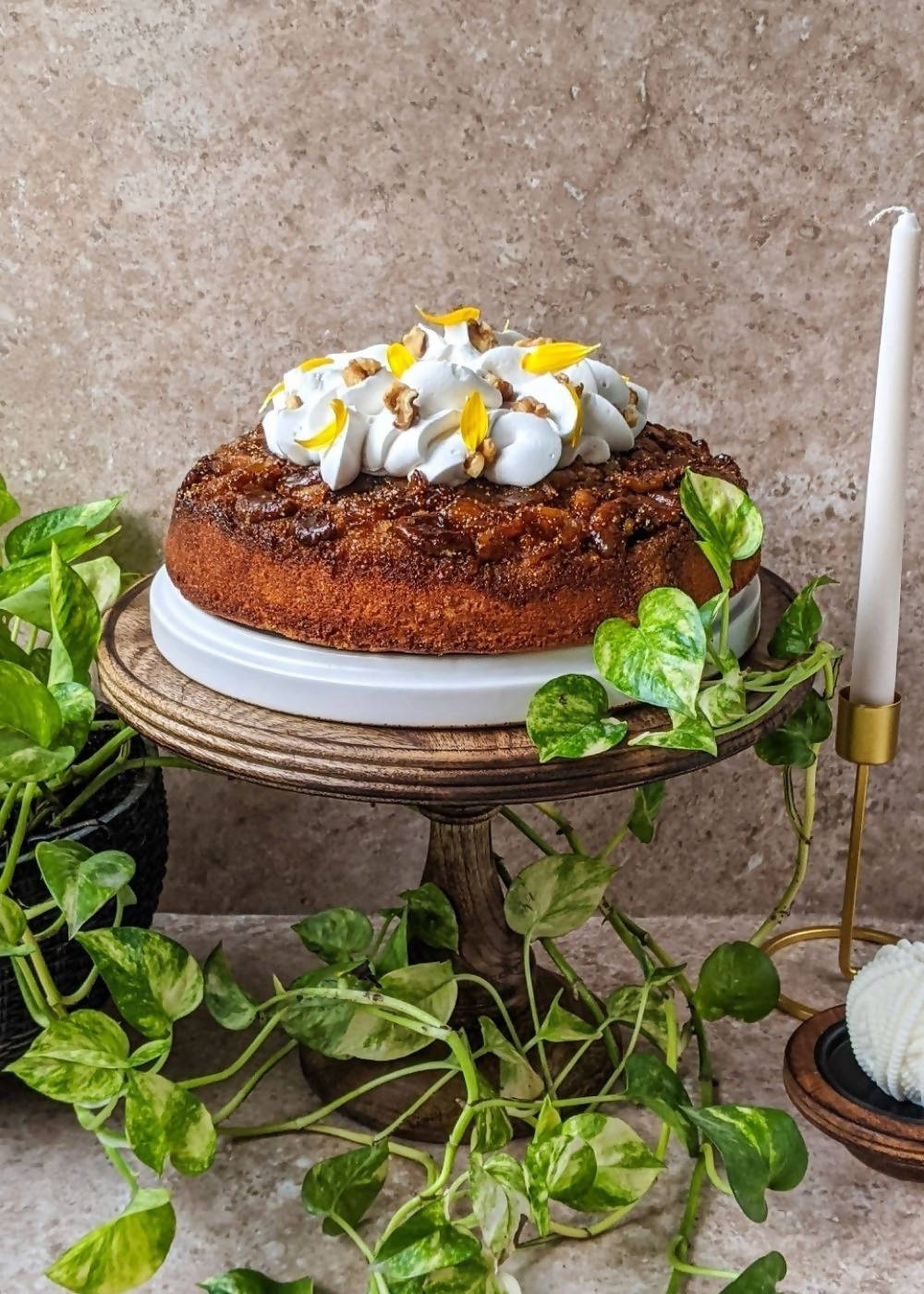 Travel Friendly Wooden Cake Stand with Candle Holder