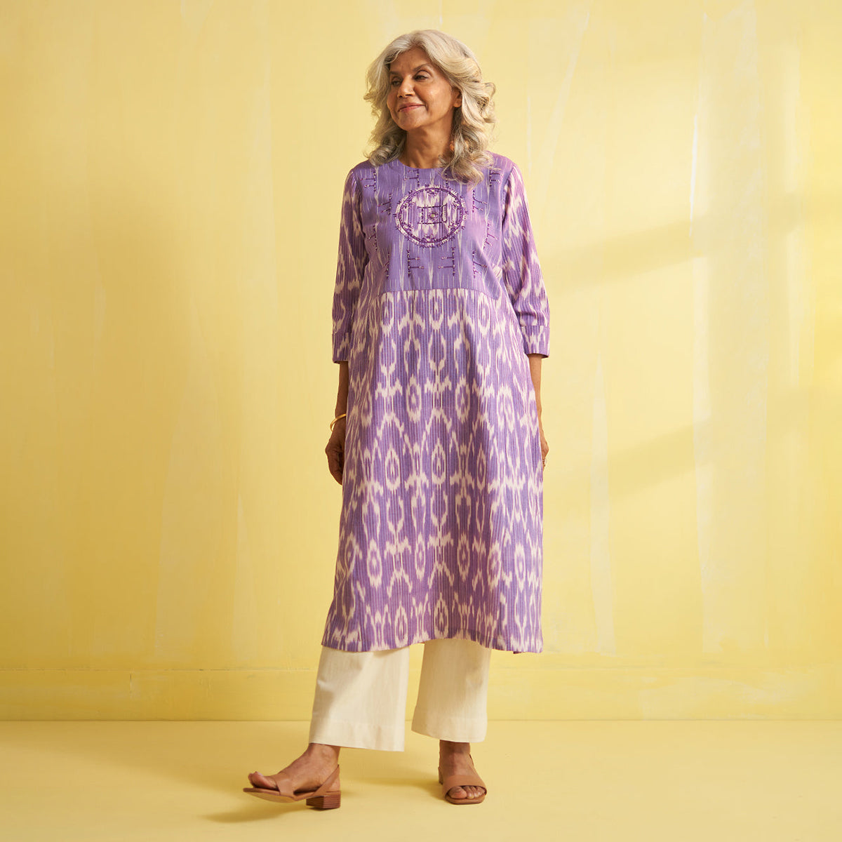 Pure Handwoven Ikat Kurta With handwork