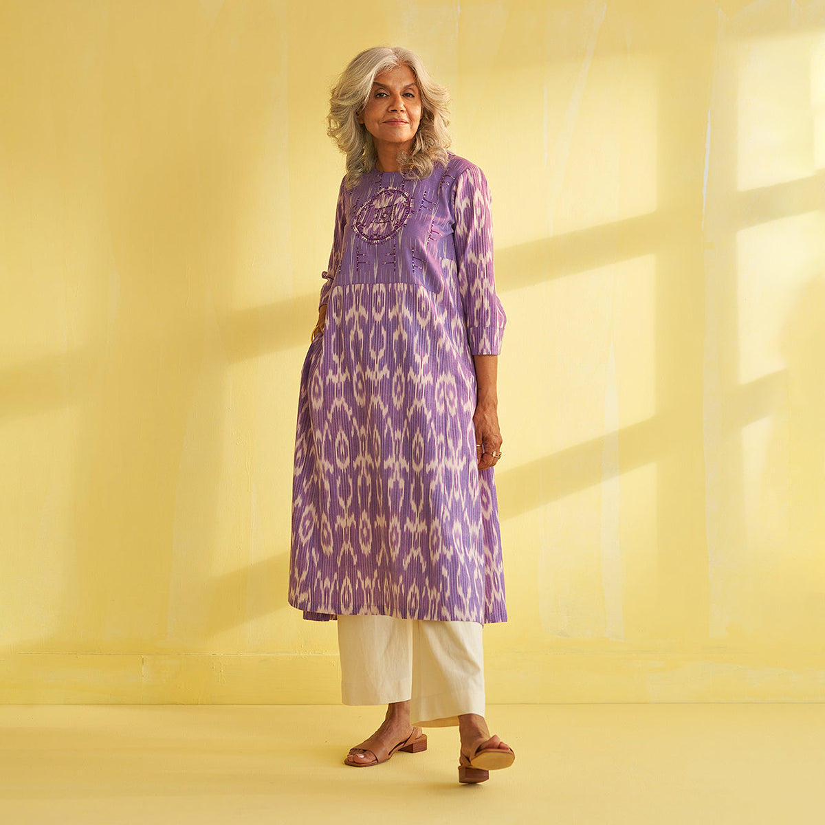 Pure Handwoven Ikat Kurta With handwork