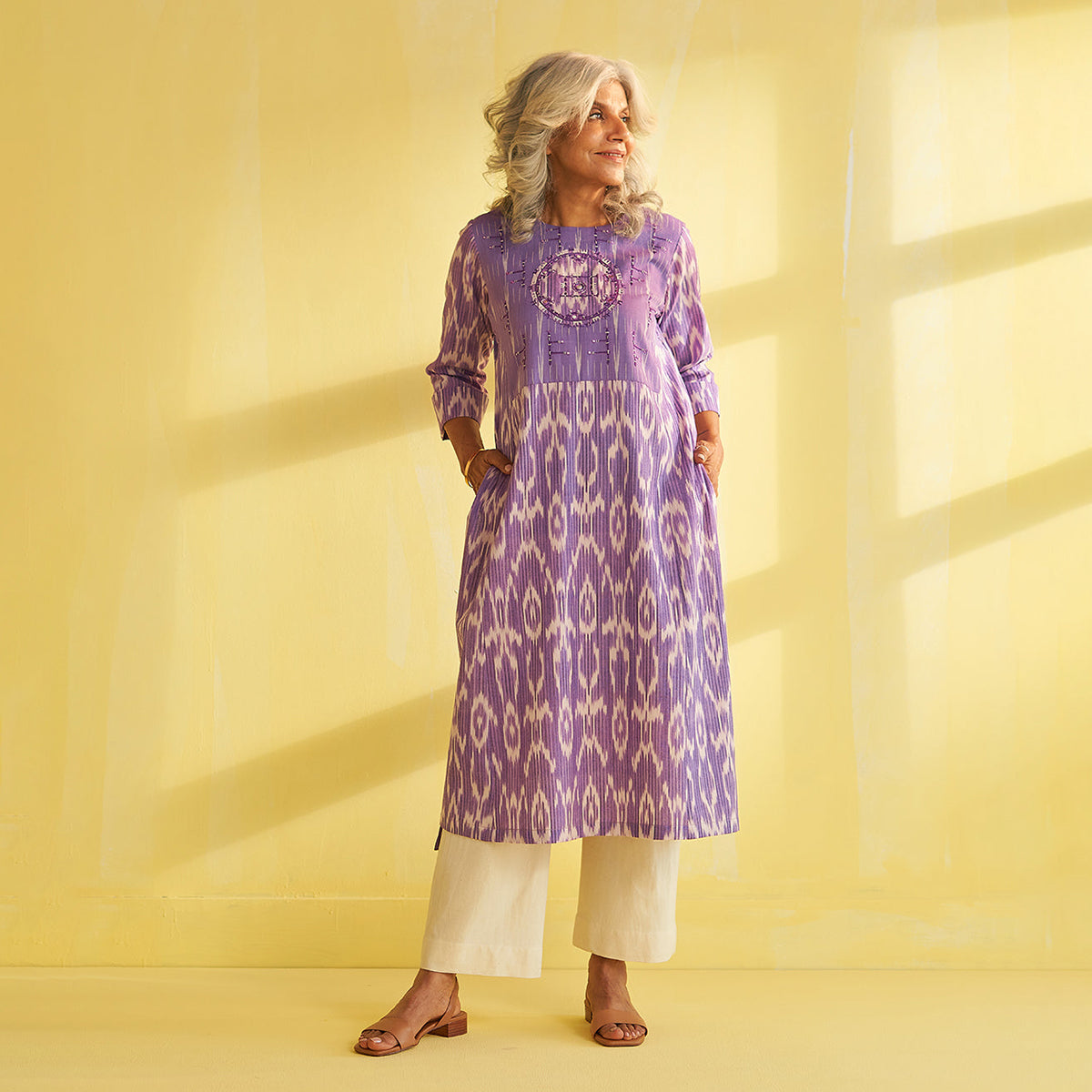 Pure Handwoven Ikat Kurta With handwork