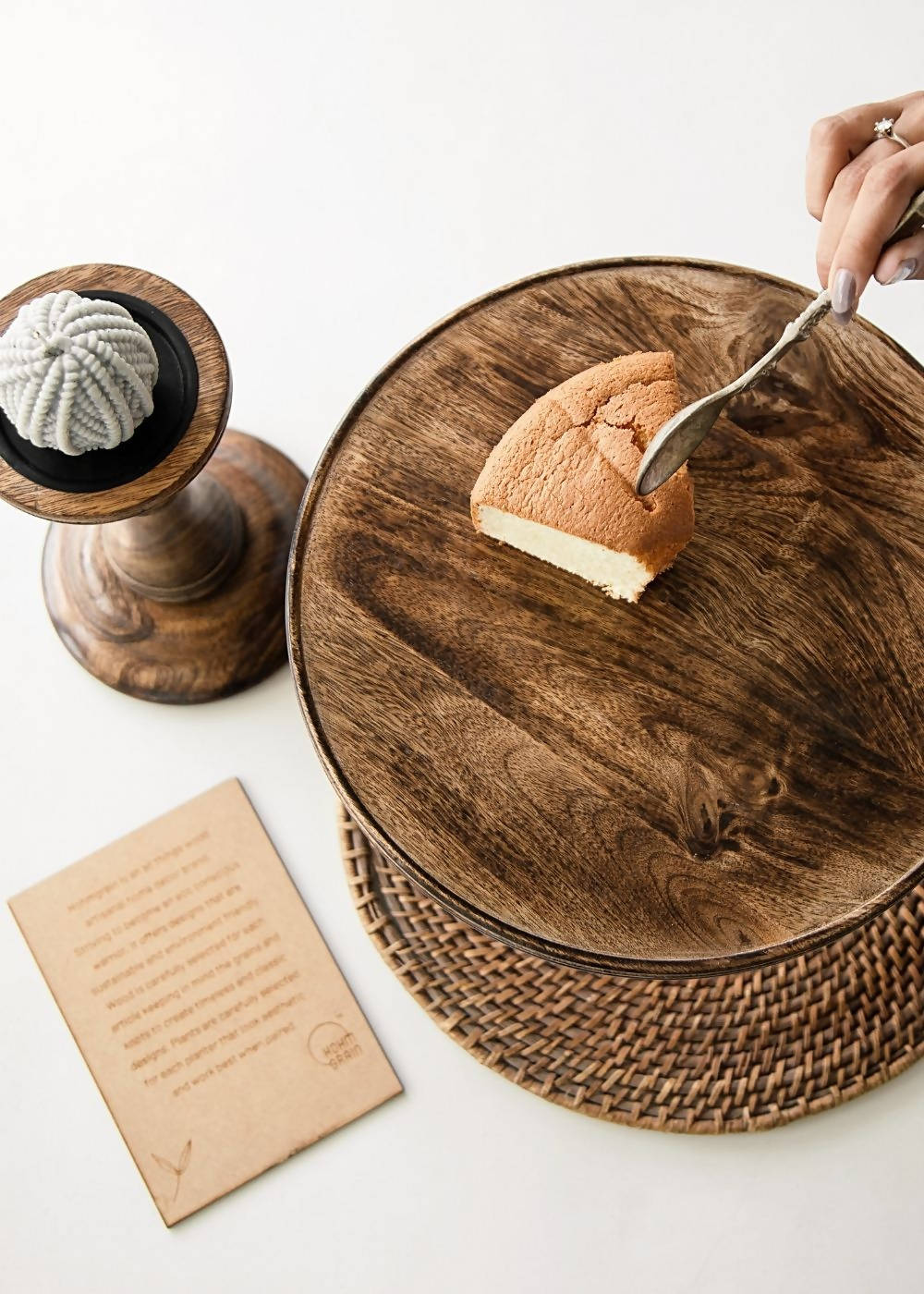 Travel Friendly Wooden Cake Stand with Candle Holder