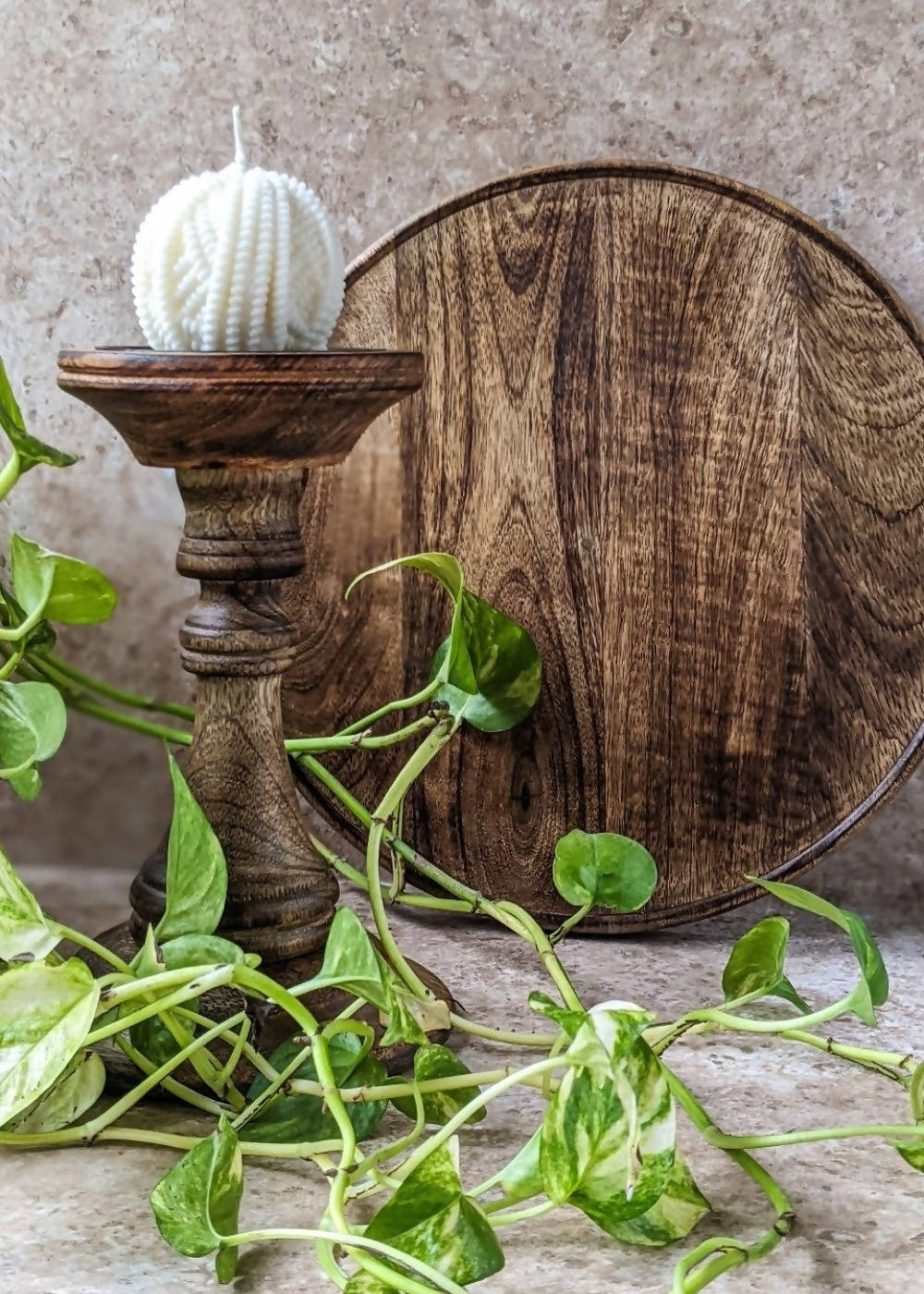 Travel Friendly Wooden Cake Stand with Candle Holder