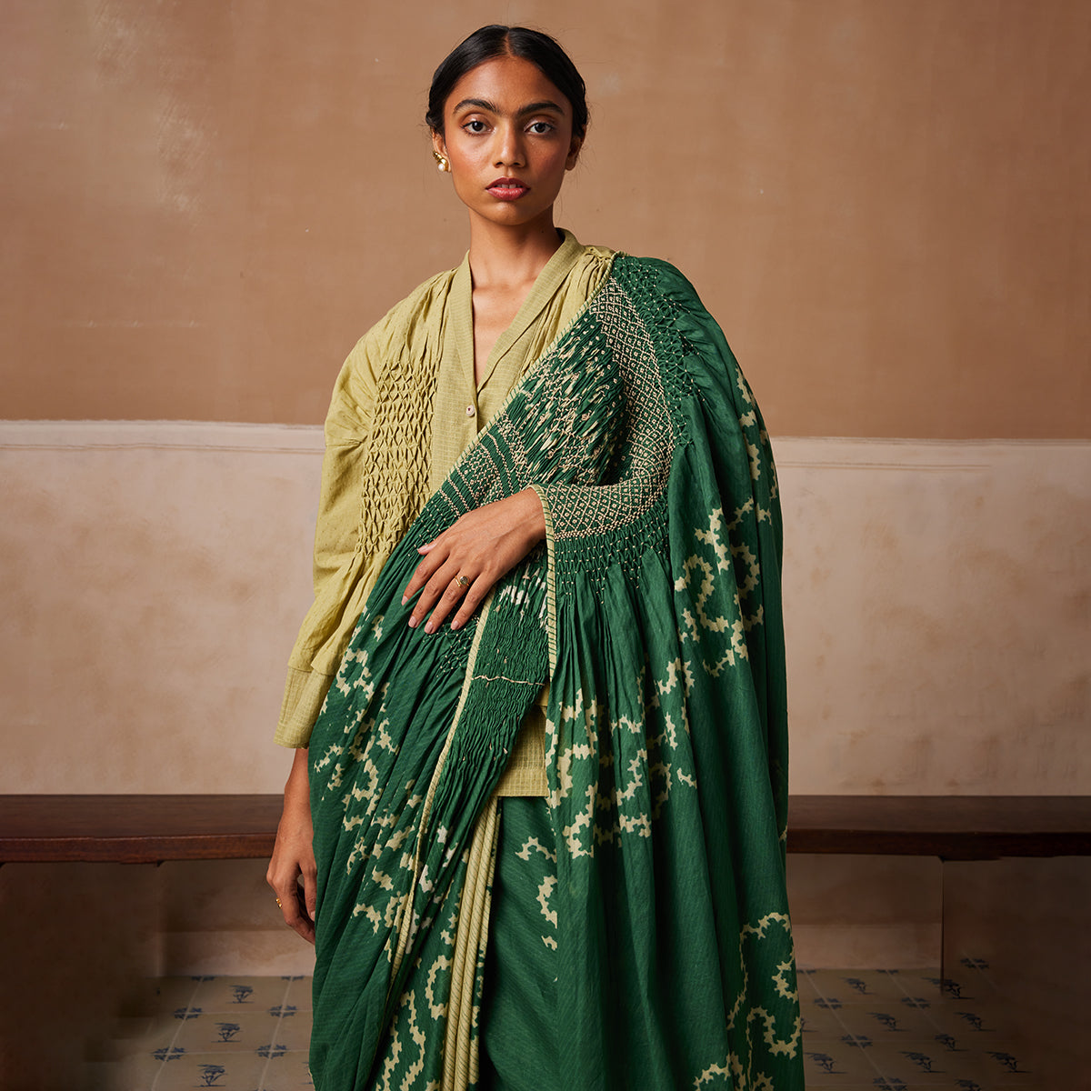 Smocked Saree
Emerald Spiral